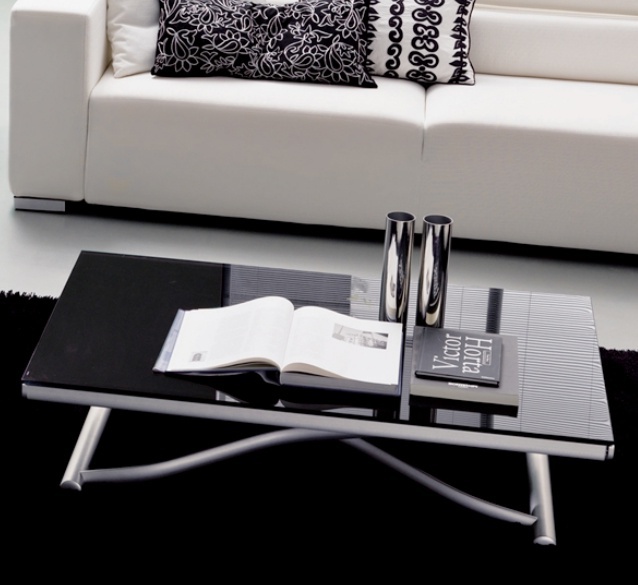 Coffee table sliding on steel frame with glass top Romeo, Bontempi Casa