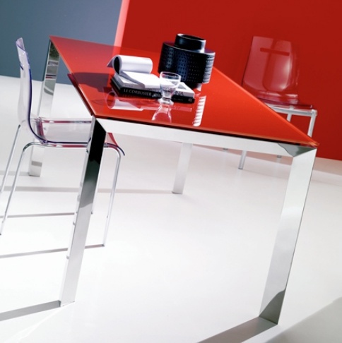 Dining table sliding on the frame of steel with a glass top Sirio, Bontempi Casa