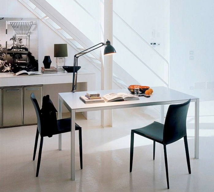 Dining table sliding on a frame of aluminum with glass top Tecno, Bontempi Casa
