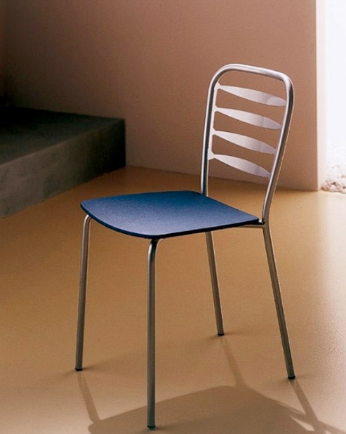 Chair on a metal frame with seat in wood Vera, Bontempi Casa