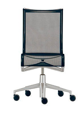 A chair made of aluminium, seat made of PVC and upholstered in mesh or leather Rollingframe, Alias