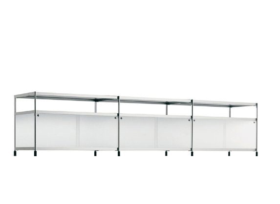 Nightstand with frame in extruded aluminium and metal shelves SEC, Alias