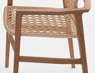 Chair with a frame made of solid wood and wicker back and seat Patio, Accademia