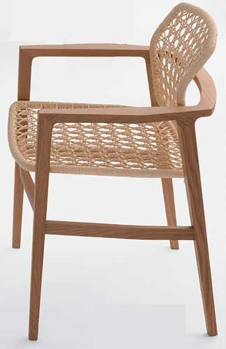 Chair with a frame made of solid wood and wicker back and seat Patio, Accademia