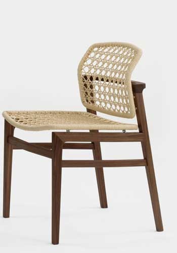 Chair with a frame made of solid wood and wicker back and seat Patio, Accademia