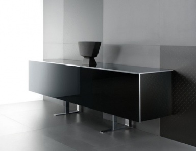 Sideboard with frame made of metal and chipboard and glass fa?ade Novemezzo, Acerbis International
