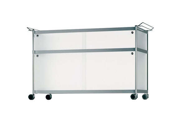 Serving table with aluminum frame and shelves from glass SEC, Alias