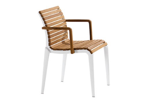 Chair with seat and back made of wood and aluminum frame construction Teak, Alias