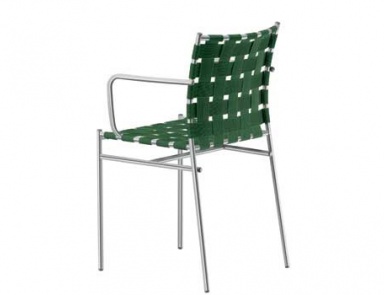 Chair with stainless steel frame and wicker seat Armrest Tagliatelle, Alias