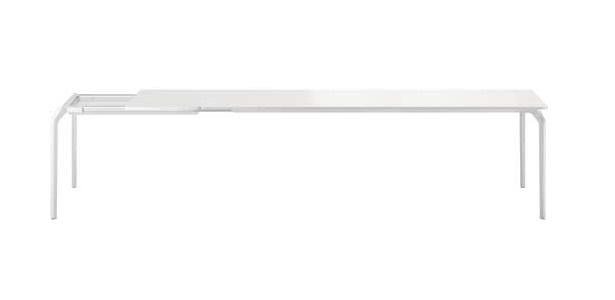 Table with aluminum frame construction and counter tops of wood, laminate or relaminate Tec, Alias