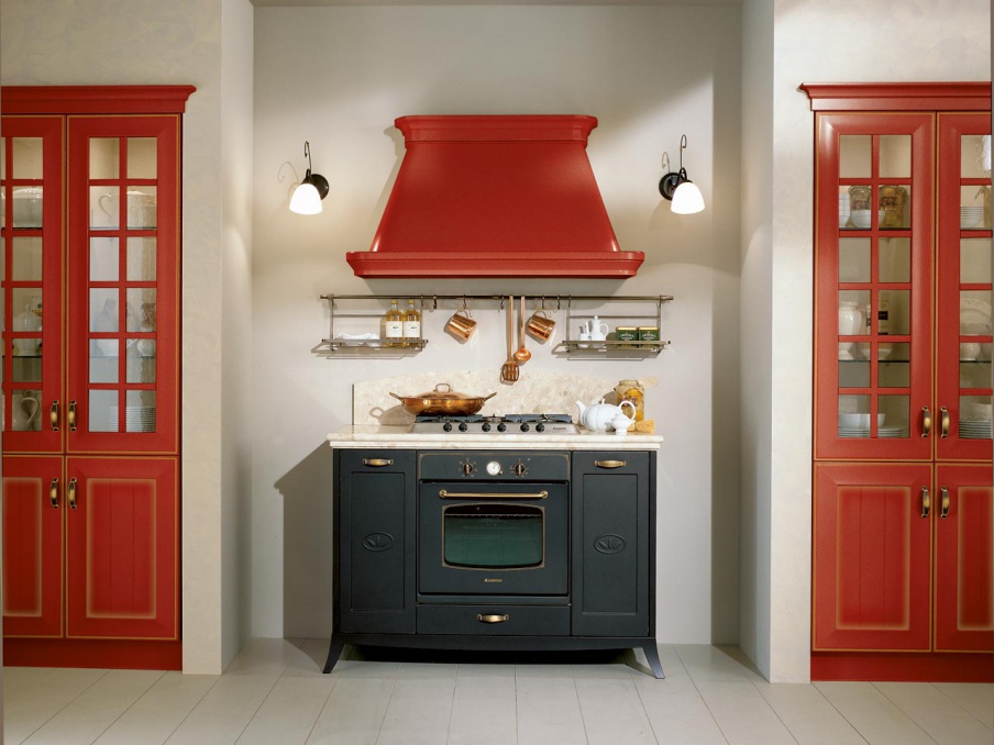 Set for the kitchen with glazed cabinets, Cucine LUBE