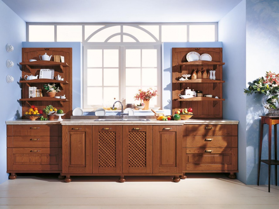 Set for the kitchen with open shelves, LUBE Cucine