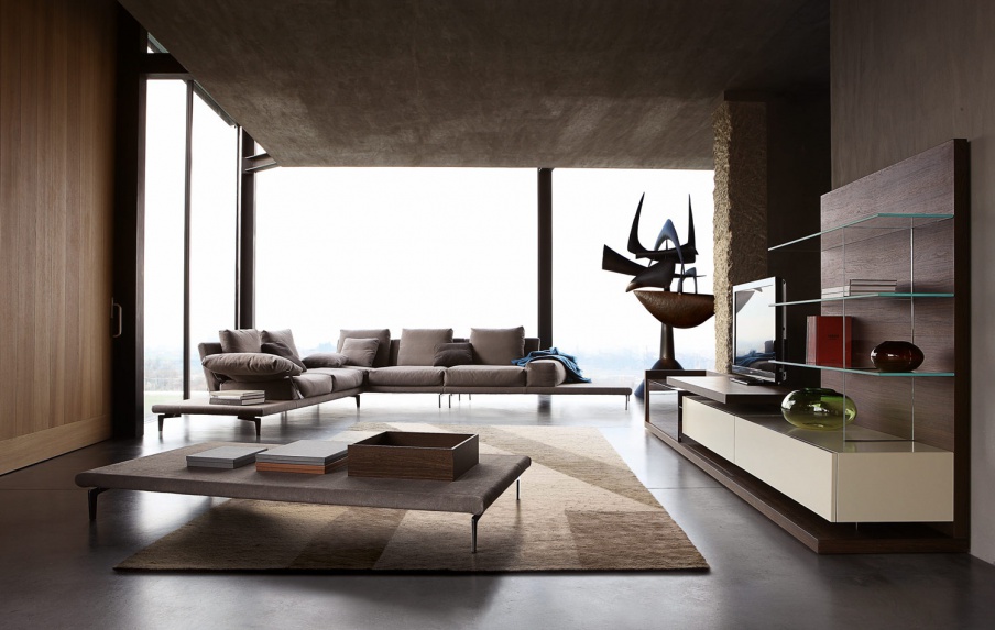 The sofa is modular, Echoes - Roche Bobois