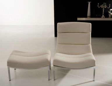 Armchair with Ottoman upholstered from leather in blue color db06 including, Bodema