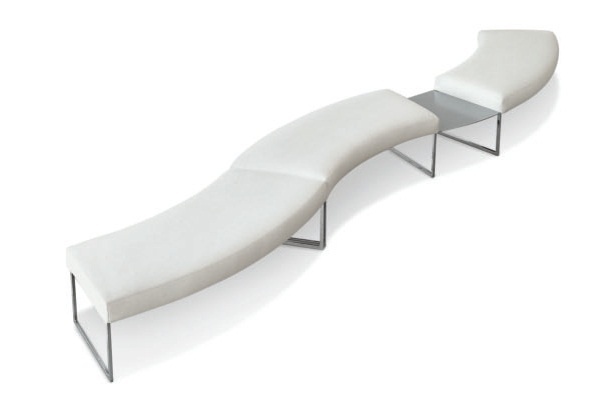 Bench with steel frame filled with polyurethane foam and upholstered in leather or textile fabric Snake, Alivar