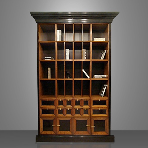 Bookcase with frame in solid cherry Liberia Componibile, Annibale Colombo
