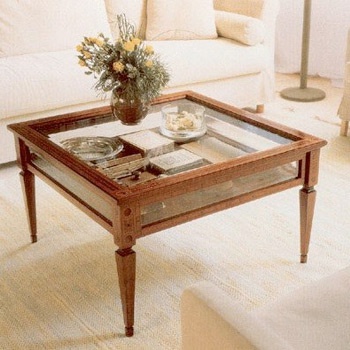 Coffee table with frame in solid cherry and glass table-tops, Annibale Colombo