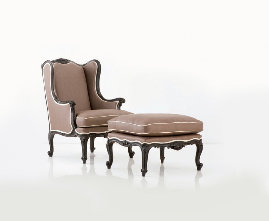 Chair with foot bench made of solid wood, Chelini