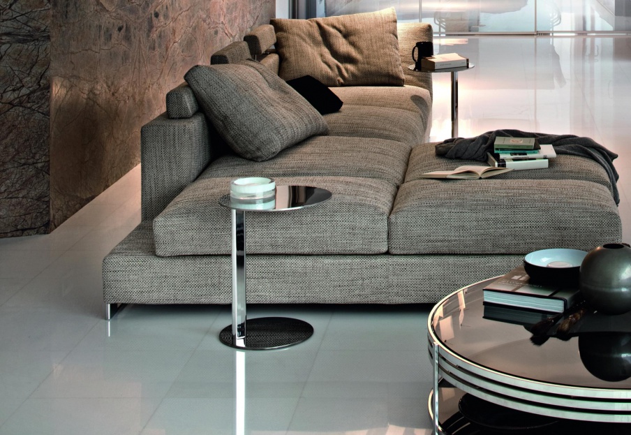 Coffee table with base in chromed metal and stainless steel countertop Planet, Arketipo
