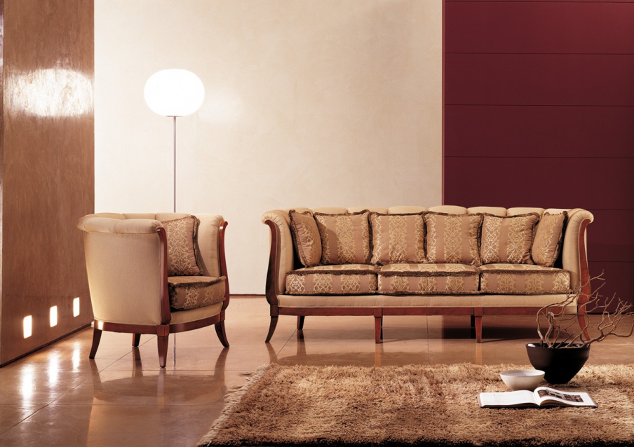 Three-seater sofa upholstered in leather or fabric Ottocento, Medea