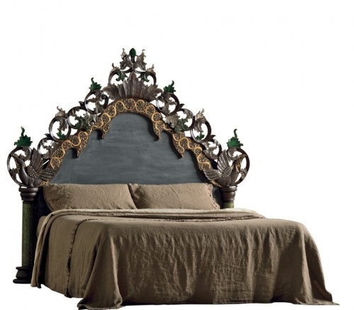 Bed with carved headboard, Dialma Brown