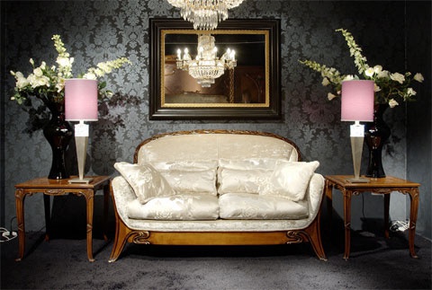 Two-seater sofa upholstered in leather or fabric Liberty, Medea