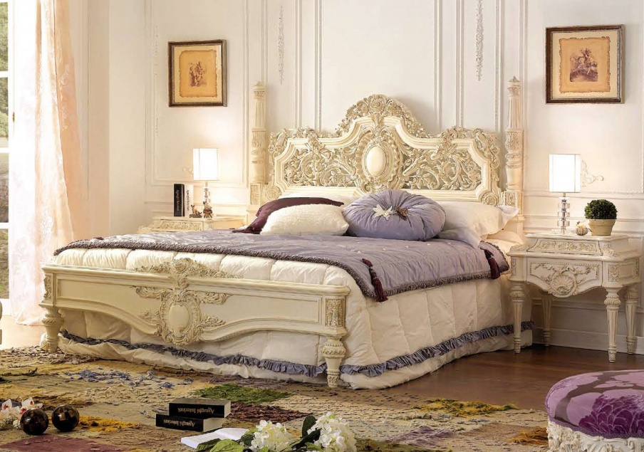 Bed with carved headboard Cara factory Asnaghi Interiors