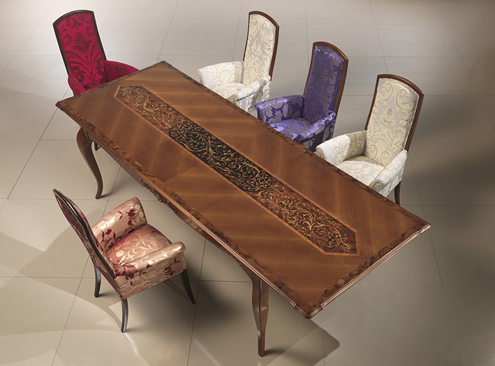 Sliding table made of solid wood inlaid with valuable breeds of trees and mother-of-pearl, Carpanelli 