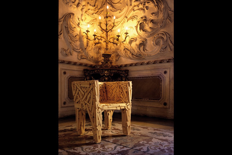 Designer chair Favela from many wooden bars, Edra