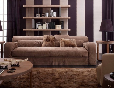 The four-seater sofa in leather upholstery Peter, Ulivi