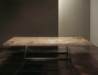 Dining table with base in chrome-plated steel or bronze Decoro Riscio,Rugiano