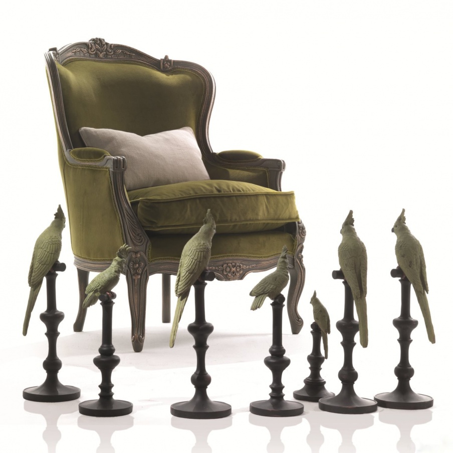 The chair on the carved frame in the textile upholstery of Bergere Ground, Moda