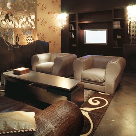 Chair in leather upholstery Otello, Rugiano