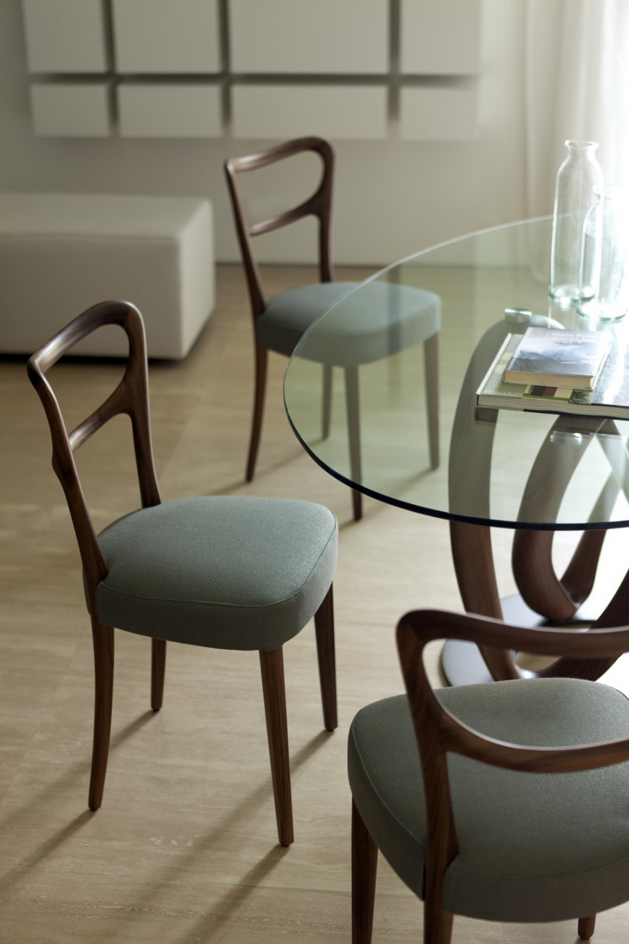 Noemi chair made of walnut wood and upholstered seat, Porada