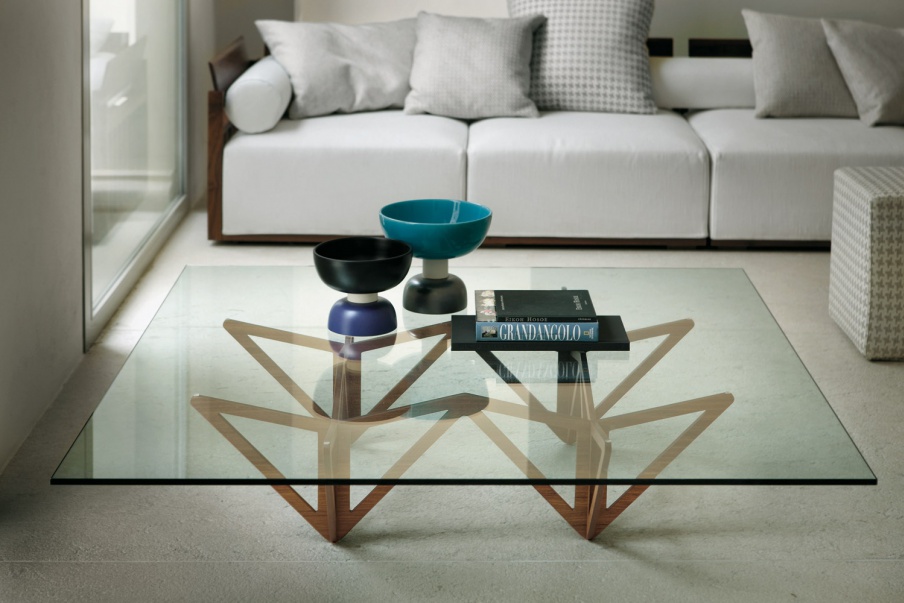 Origami coffee table with glass top, Porada