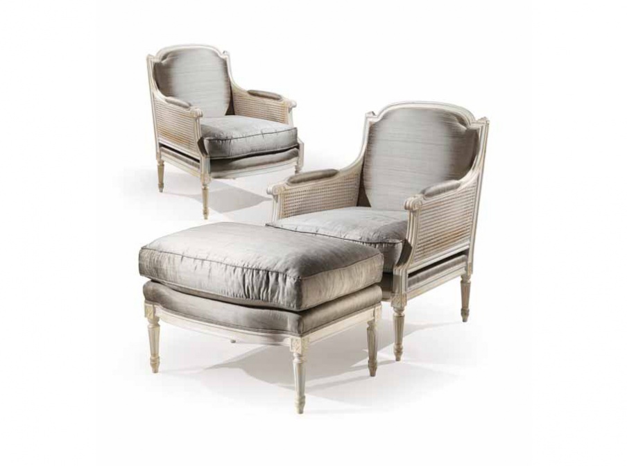 Chair with Ottoman with carved frame Mediterraneo, Angelo Cappellini