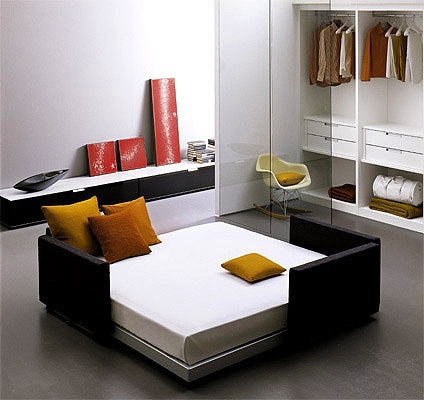 Bed and aluminum frame with a cushioned headboard Flipper, EmmeBi