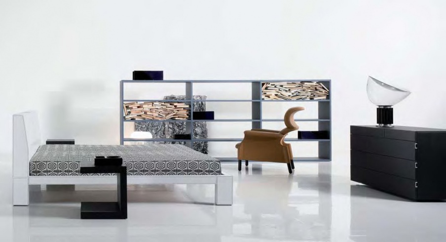 Double bed on the base, upholstered in white skin, Antija - features tisettanta furnishings