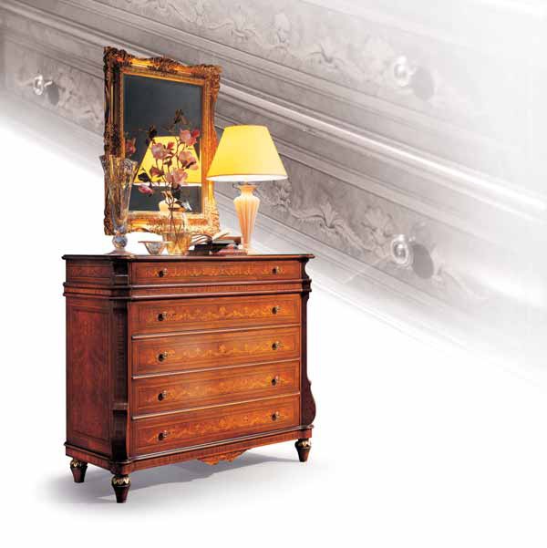 Dresser with five drawers made of solid wood, Ezio Bellotti