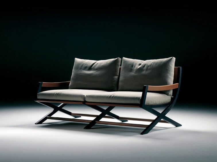 Sofa from solid ash wood, leather upholstered, Emily Flexform