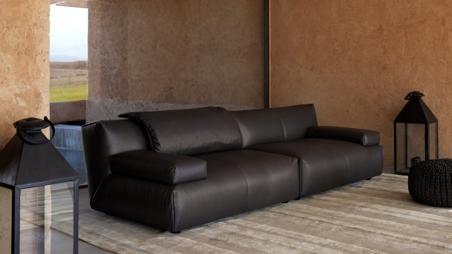 Three seater sofa in leather upholstery, Fendi