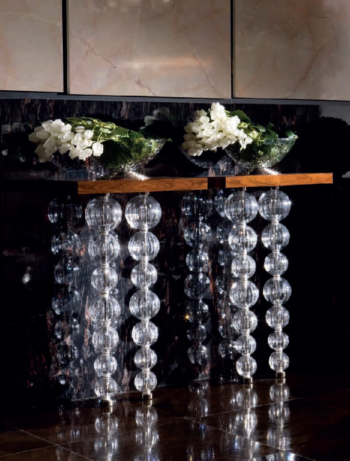 The Sfera console on a metal frame with crystal balls, JC Passion