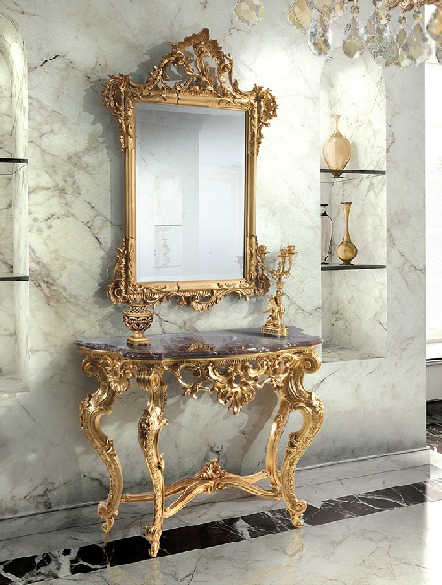 Console with mirror in carved frame by Angelo Cappellini