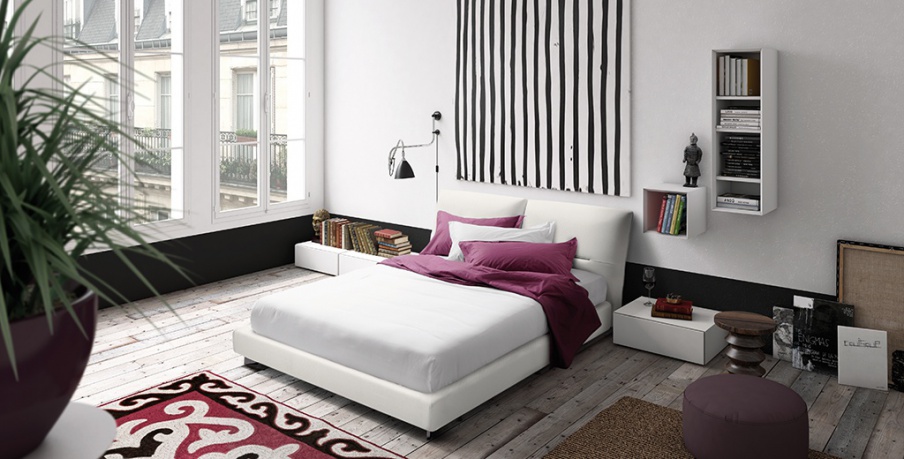 Double bed with upholstered headboard Vintage, Pianca