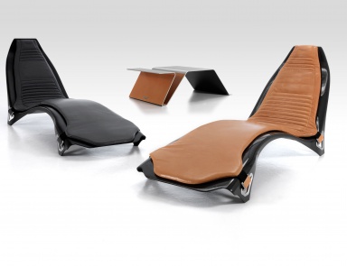 V007 chaise lounge in leather upholstery, Formitalia (deck chair)
