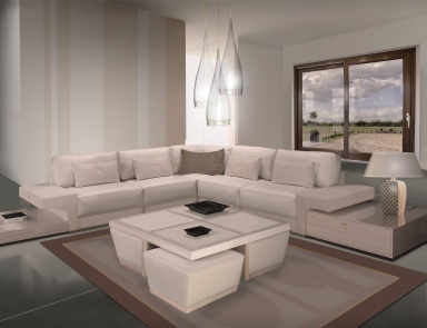Corner sofa in leather upholstery, Formitalia