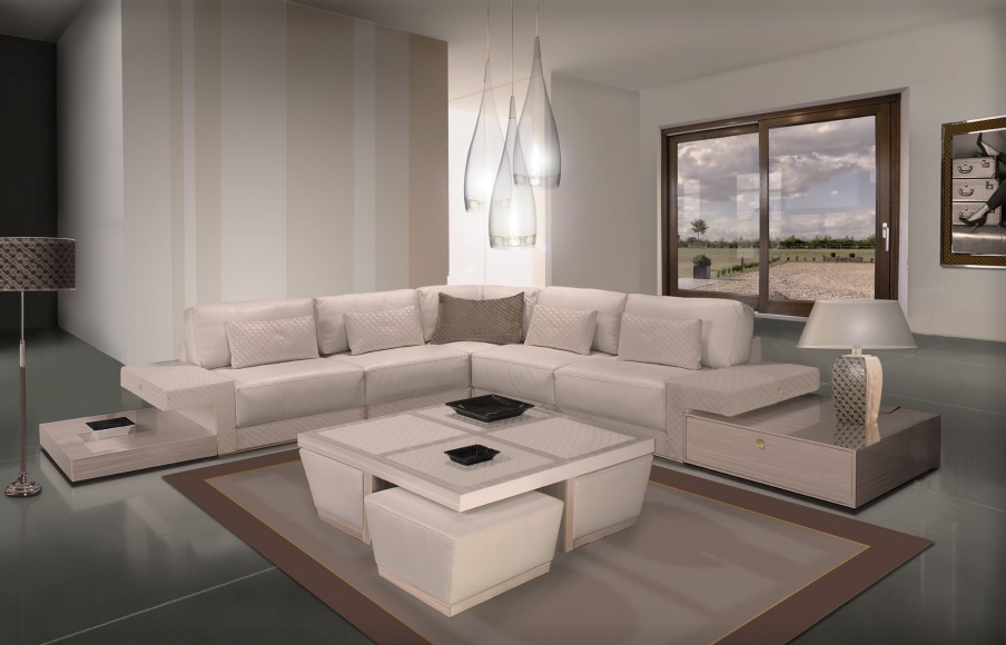 Corner sofa in leather upholstery, Formitalia