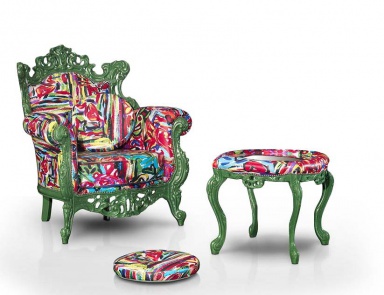 Chair with Ottoman in Labirinto leather upholstery, Formitalia (armchair with pouf)