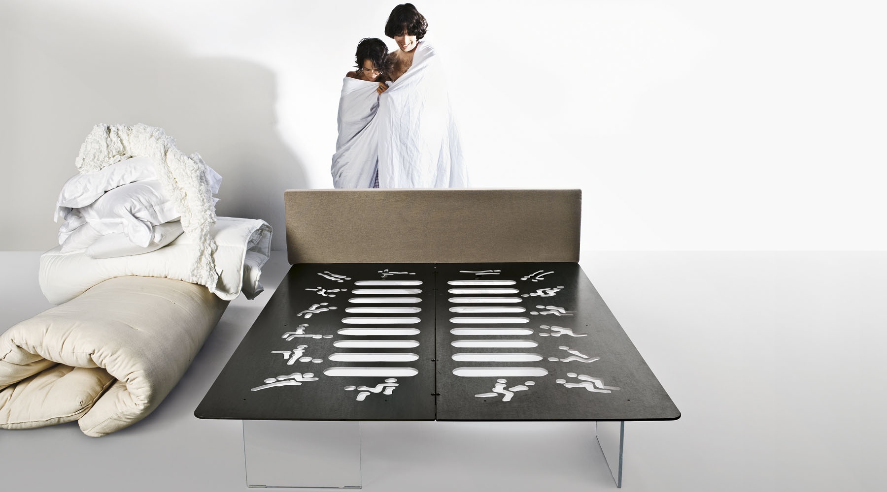 Double Air bed with legs of glass, Lago Luxury furniture MR