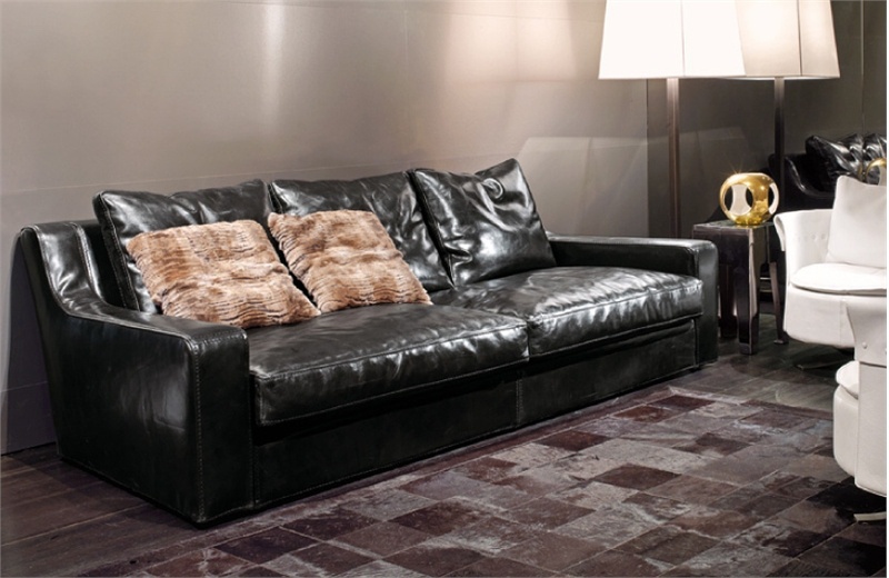 Modular corner sofa upholstered in leather or fabric Baron, Longhi